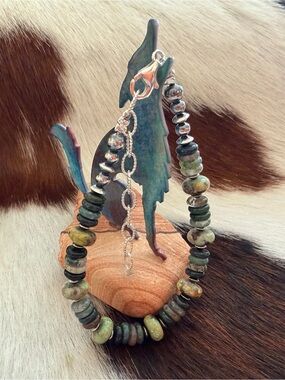 ❤️ 925 Desert Pearl Saucers Cerrillos Turquoise Green Moss Agate Bracelet Unisex